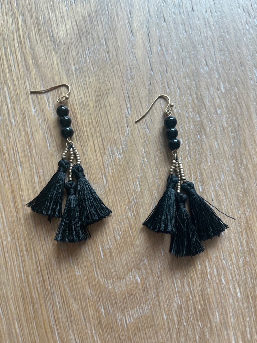 Black Tassel Drop Earrings - Unbranded